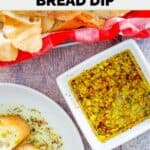 Copycat Carrabba's olive oil bread dipping sauce in a bowl next to a plate of bread slices.