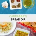 Copycat Carrabba's bread dip ingredients and the finished dipping sauce in a bowl.