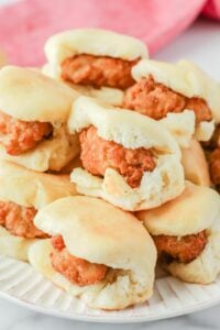 Copycat Chick Fil A chicken minis on a plate.