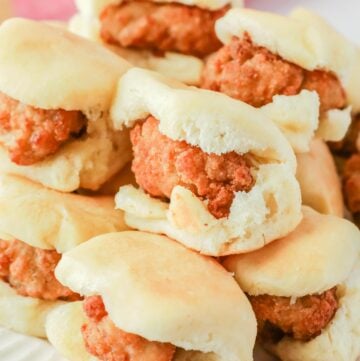 Copycat Chick Fil A chicken minis on a plate.