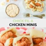 Copycat Chick Fil A chicken minis ingredients and the finished sandwiches.