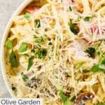 Homemade Olive Garden carbonara in a large bowl.