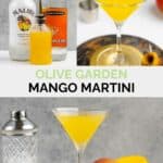 Copycat Olive Garden mango martini ingredients and the finished drink.