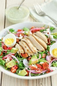 Copycat Panera Bread chicken cobb salad and green goddess dressing.