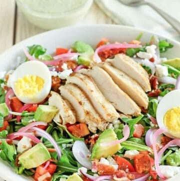 Copycat Panera Bread chicken cobb salad and green goddess dressing.