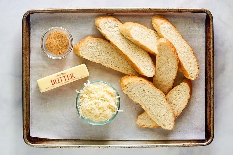 Copycat Pasta House garlic cheese bread ingredients on a tray.