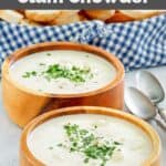 Copycat Red Lobster New England clam chowder in two bowls and spoons next to them.