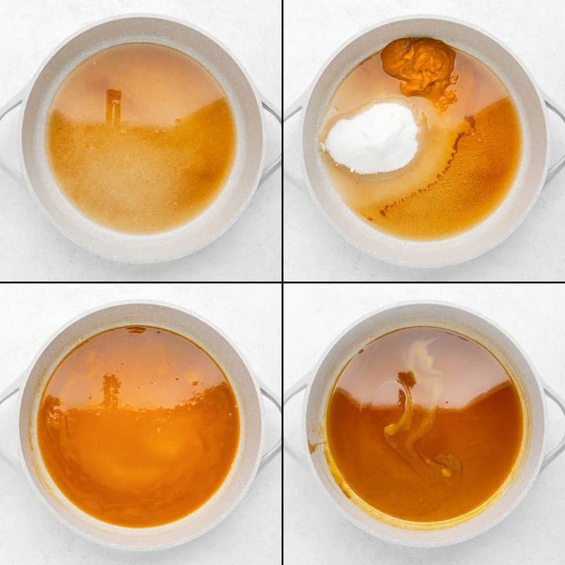 Collage of making copycat Starbucks pumpkin syrup.