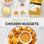 Copycat Chick Fil A chicken nuggets ingredients and the finished dish.