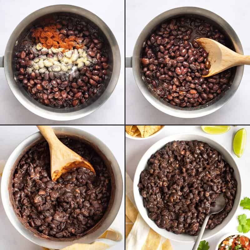 Collage of making copycat Chili's black beans.