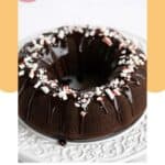 Chocolate peppermint bundt cake on a cake plate.