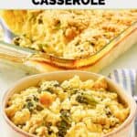 Homemade Cracker Barrel broccoli cheese casserole with rice in a bowl.