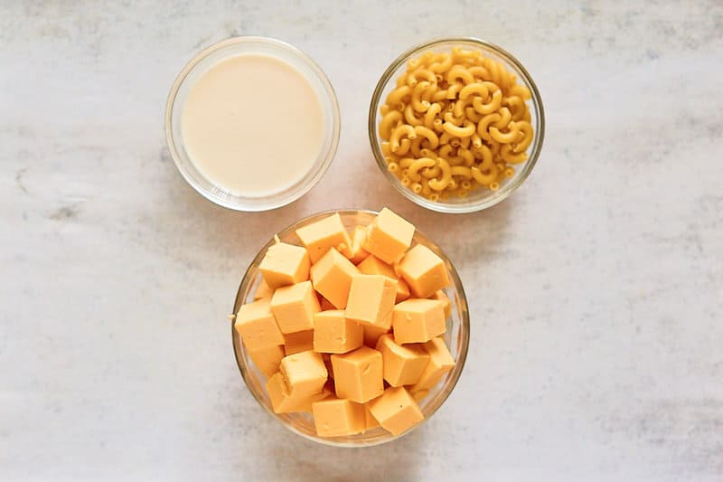 Copycat Cracker Barrel mac and cheese ingredients in bowls.