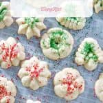 Cream cheese spritz cookies with sprinkles.