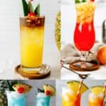 Four different fruity drinks with rum.