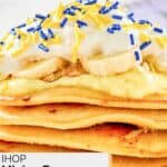 A stack of homemade IHOP minion pancakes.