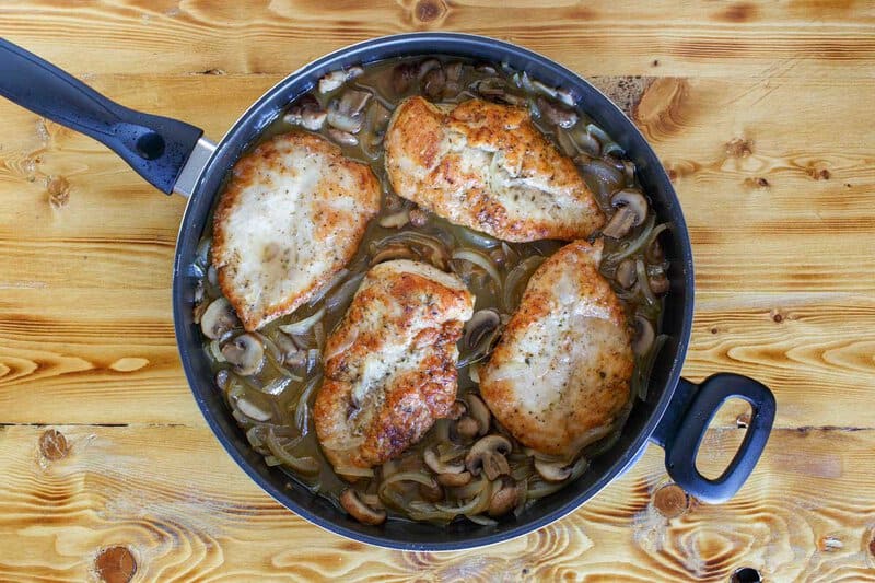 Copycat Olive Garden chicken marsala in a pan.