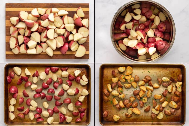 Collage of making roasted red potatoes.
