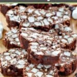 Homemade rocky road candy on a serving board.