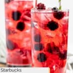 Copycat Starbucks very berry hibiscus refresher drink in two tall glasses.