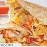 Copycat Taco Bell bacon egg and cheese breakfast crunchwrap on a plate.