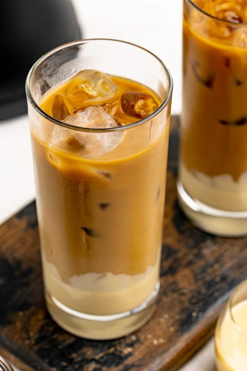 Vietnamese iced coffee in a tall glass.