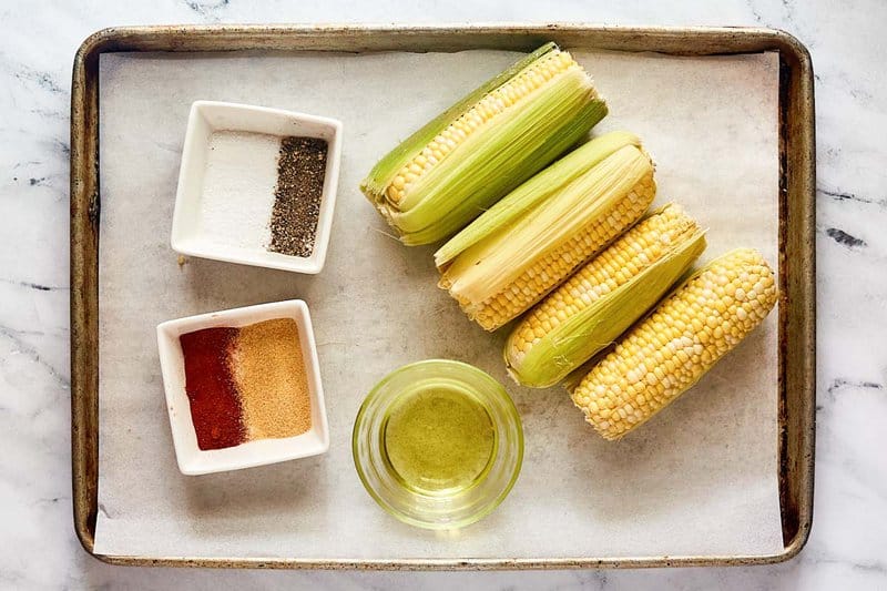 Air fryer corn ribs ingredients on a platter.