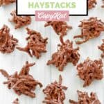 Chocolate butterscotch haystacks scattered on parchment paper.