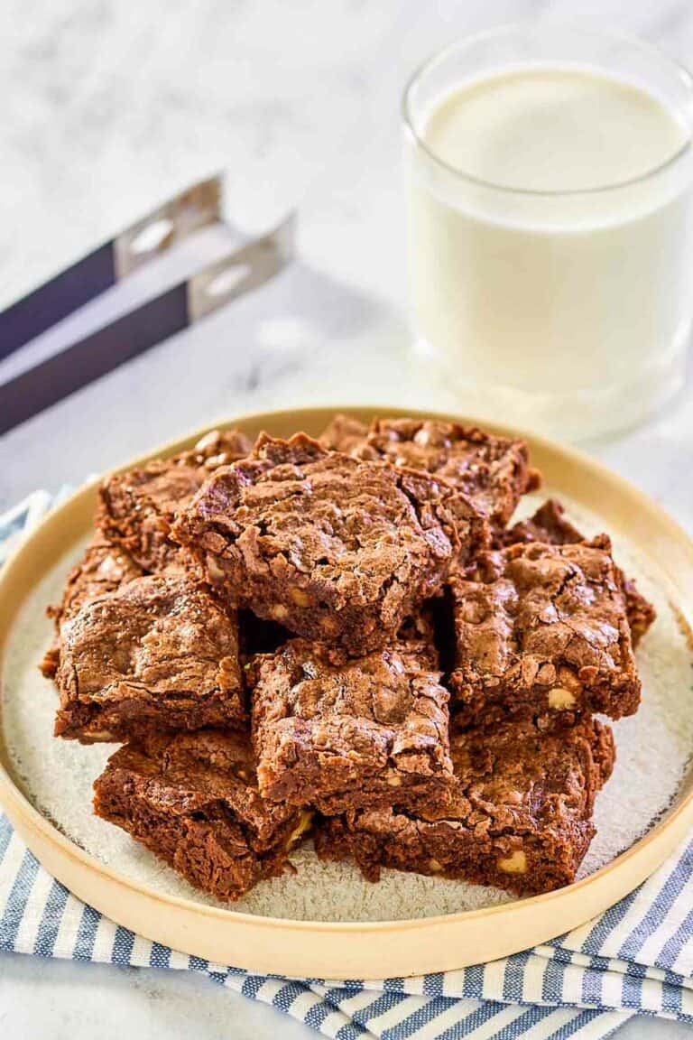 Hershey's brownies with nuts on a plate.