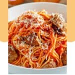 A bowl of Instant Pot spaghetti with Italian sausage.