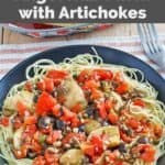 Copycat Johnny Carino's angel hair pasta with artichokes, tomatoes, and capers.