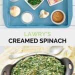 Copycat Lawry's creamed spinach ingredients and the finished dish.