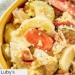 A bowl of homemade Luby's squash casserole.