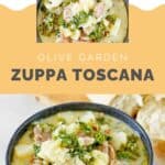 Two bowls of copycat Olive Garden Zuppa Toscana.