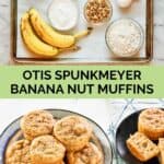 Copycat Otis Spunkmeyer banana nut muffins ingredients and the finished muffins.