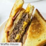Homemade Waffle House patty melt with bacon on a plate.