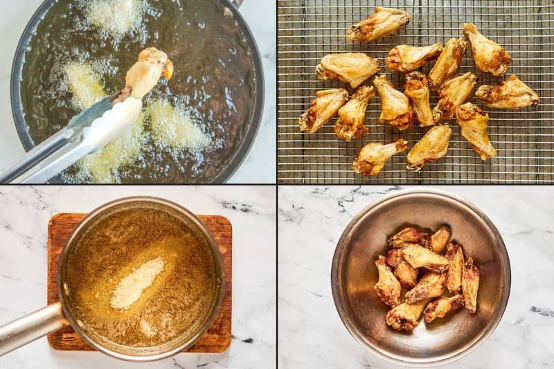 Collage of making copycat Wingstop garlic parmesan wings.