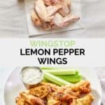 Copycat Wingstop lemon pepper wings ingredients and the finished wings.