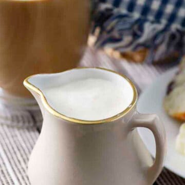 Homemade French Vanilla coffee creamer in a small pitcher.