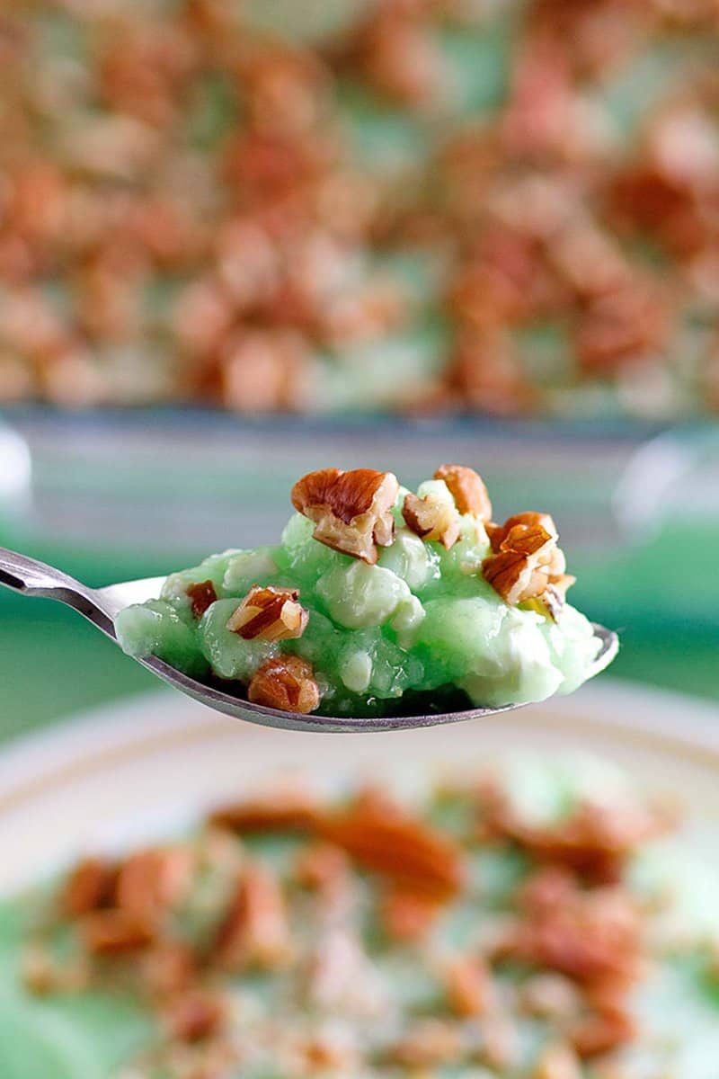 Copycat Furr's lime jello crockery   connected  a spoon.