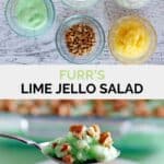 Copycat Furr's lime jello salad ingredients and the finished dish.