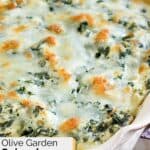 A dish of homemade Olive Garden spinach artichoke dip.