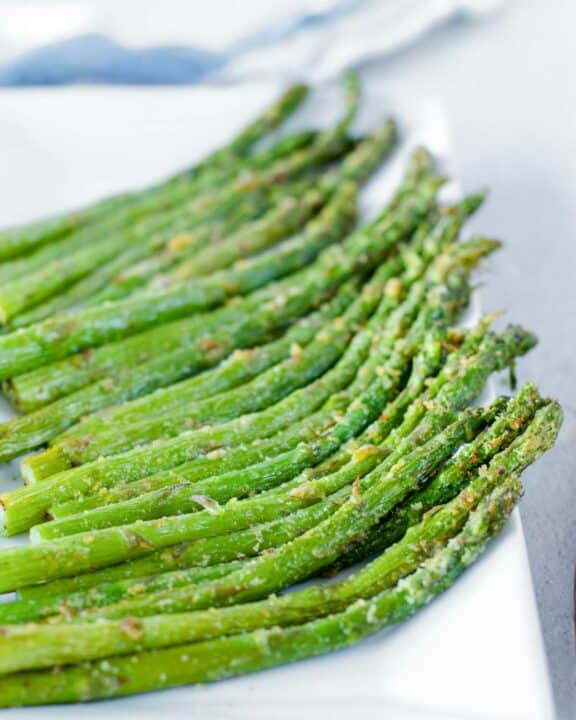 Air fryer asparagus on a platter.