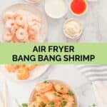 Air fryer bang bang shrimp ingredients and the finished dish.