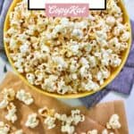 Instant pot popcorn scattered on parchment paper and in a large bowl.