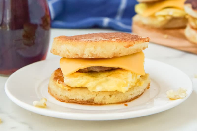 Copycat McDonalds's McGriddle with sausage, egg, and cheese.