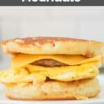 Homemade sausage, egg, and cheese McGriddle on a plate.