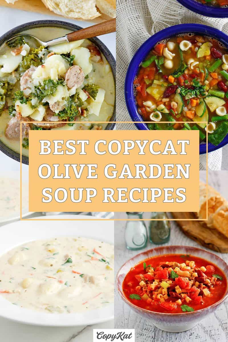 Collage of the four main Olive Garden soups.