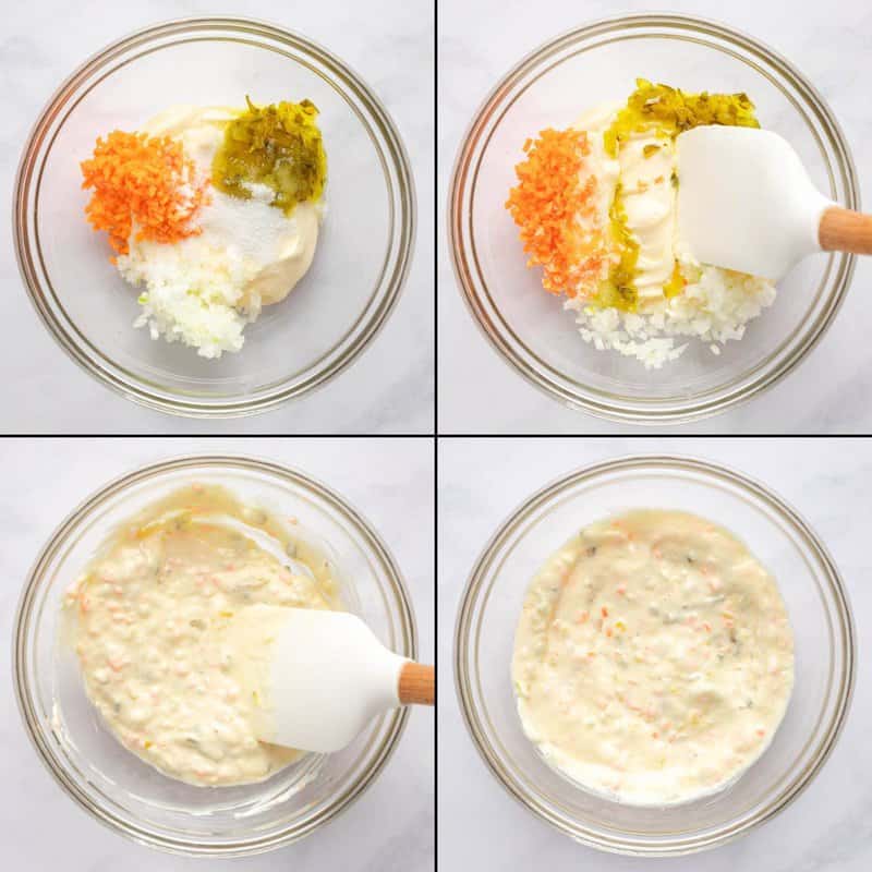 Collage of making copycat Red Lobster tartar sauce.