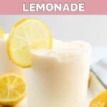 Homemade chick fil a frosted lemonade garnished with a lemon slice.